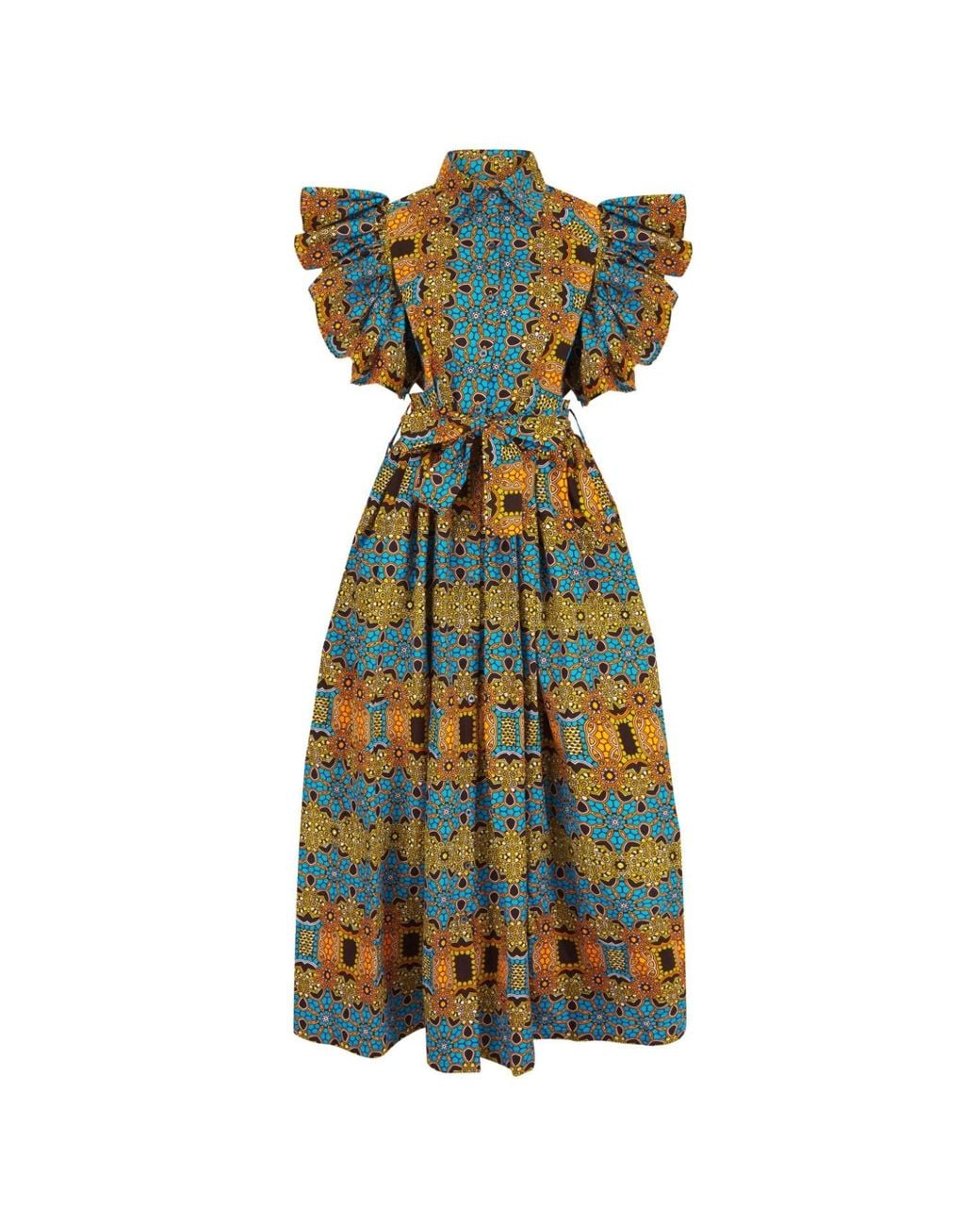 Ohema Ohene Green Akua Cotton African Print Maxi Dress