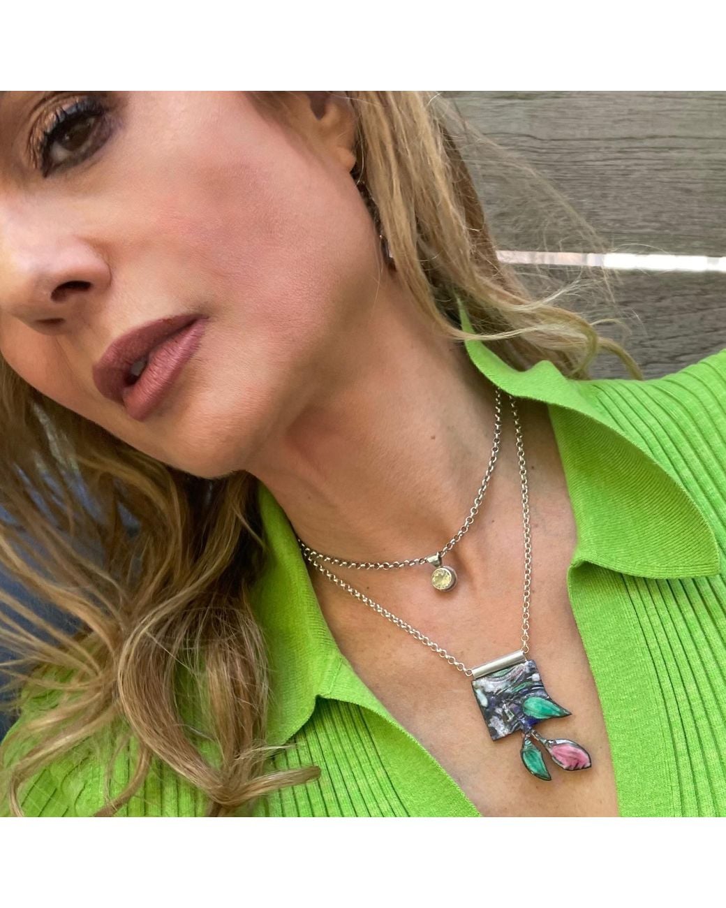 Amy Delson Jewelry Green Paula Enamel Flower Necklace