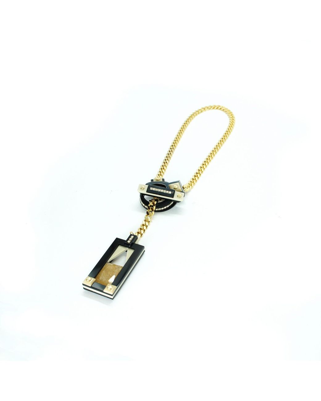 Gissa Bicalho Metallic Handmade Acrylic Necklace Deco T Closure Rectangular Cut Stone Clay