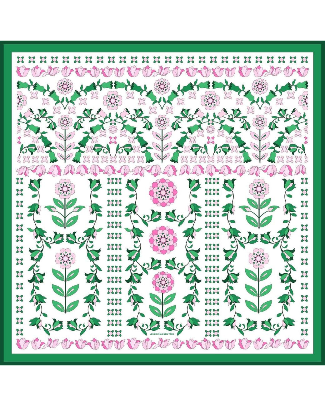 Jessie Zhao New York Green Ivy Parterre Double Sided Silk Scarf