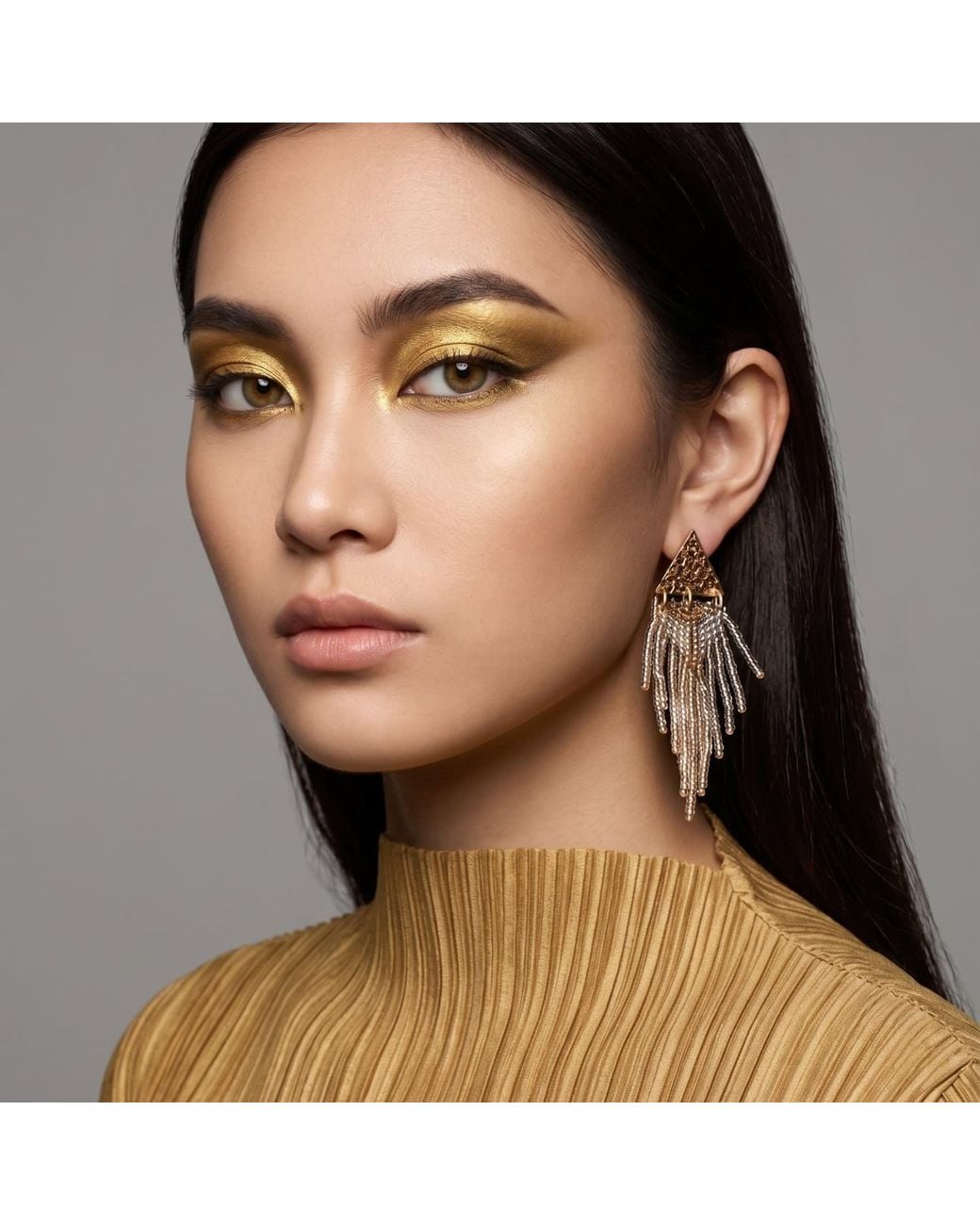Iliana Arrazola Metallic Triangle Fringe, Dangle Earrings, Glass Beads, Beaded Jewelry