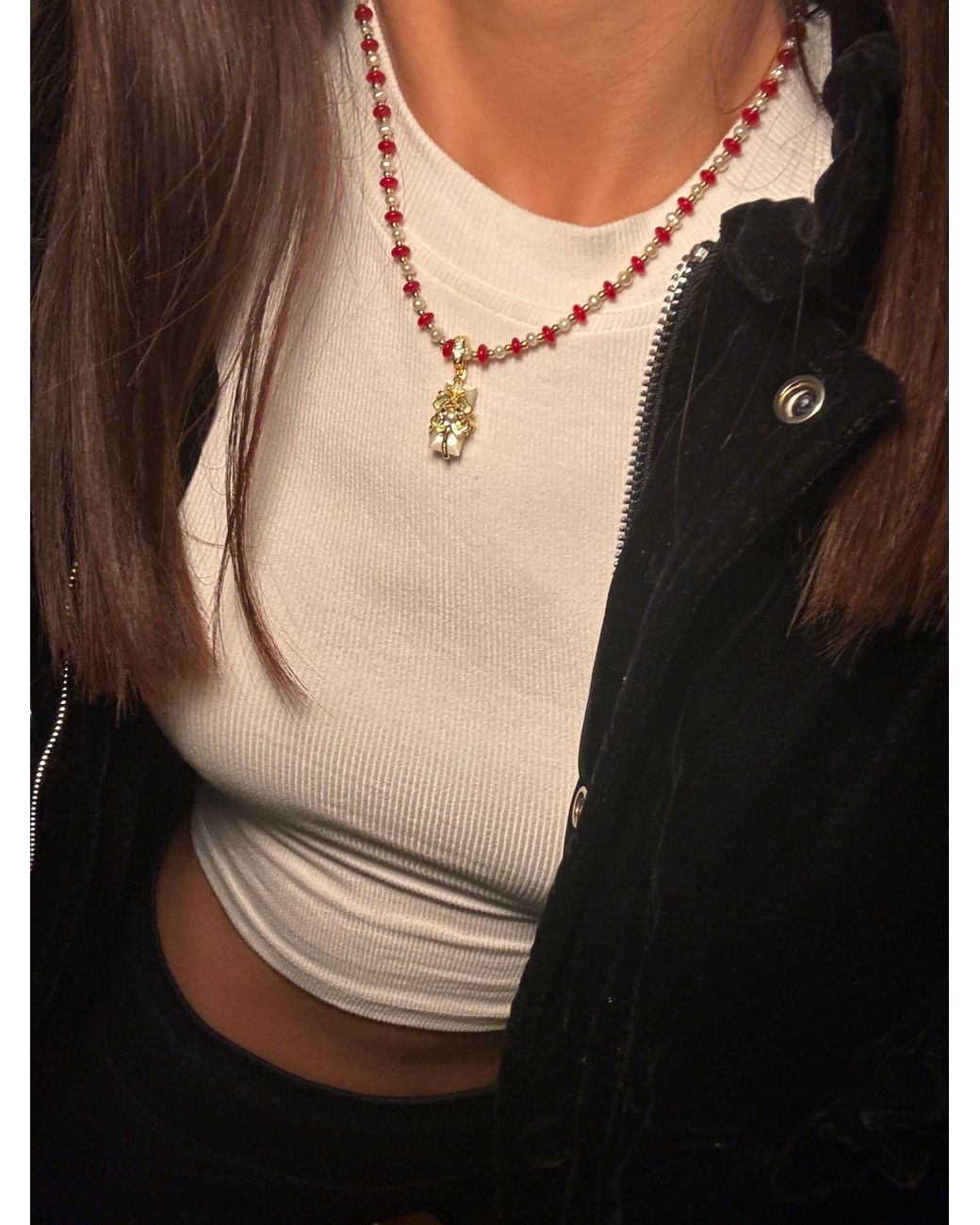Freqnc Atelier Red Cassie Natural Carnelian Freshwater Pearl Necklace