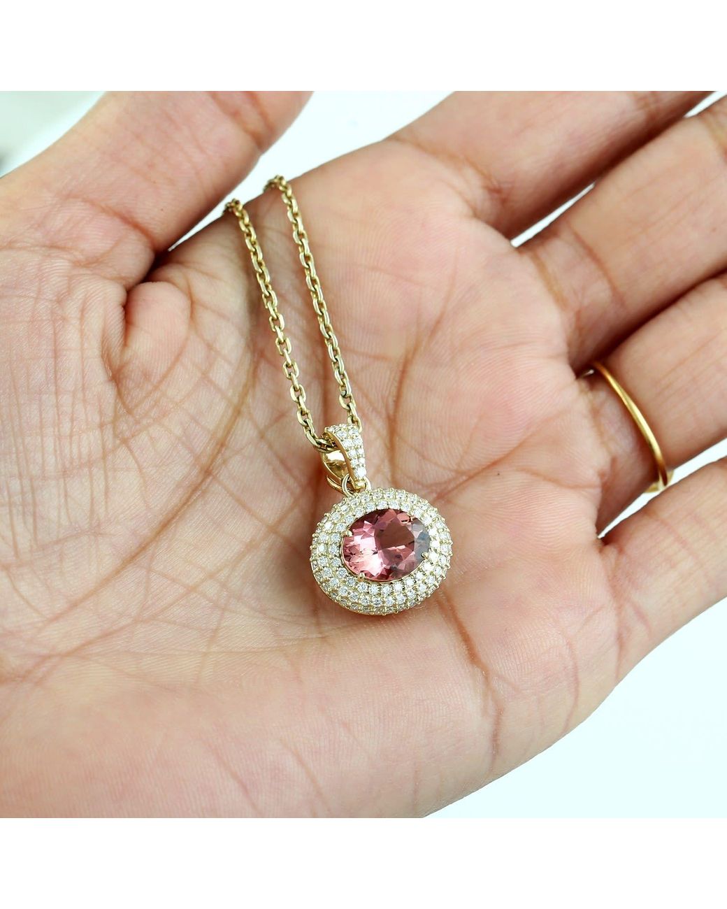 Artisan Pink Tourmaline & Diamond Halo Pendant