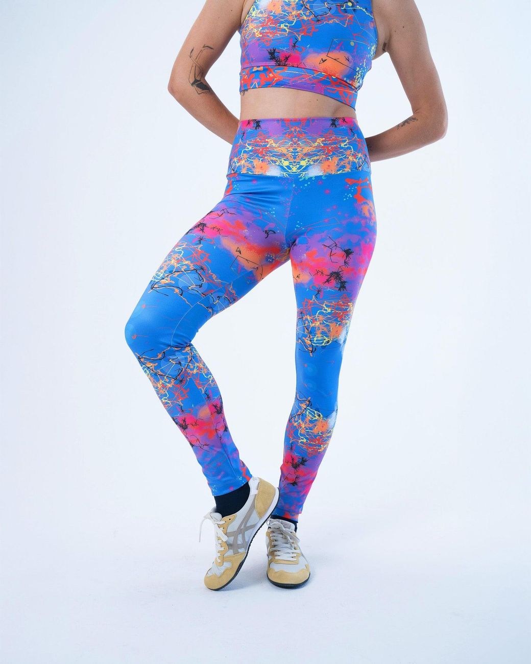 Lilia Munn Blue High Waisted Leggings –