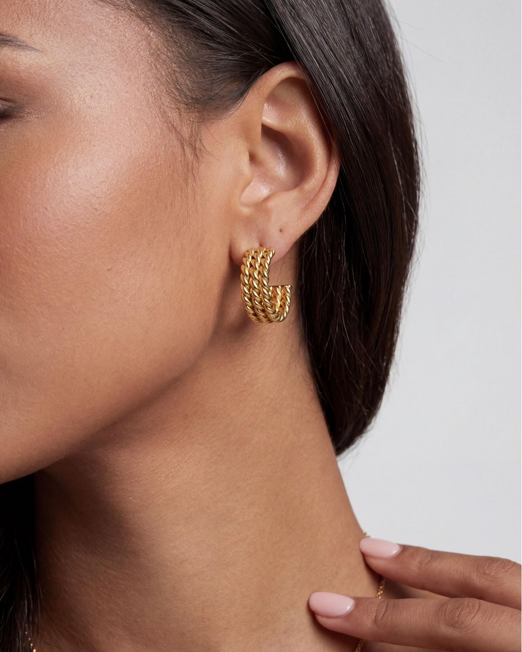 Elk & Bloom White Triple Twisted C 14K Huggie Hoops