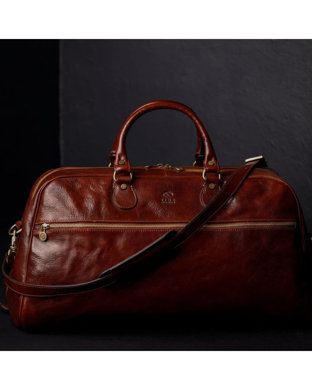 Time Resistance Brown Leather Duffel Bag for men