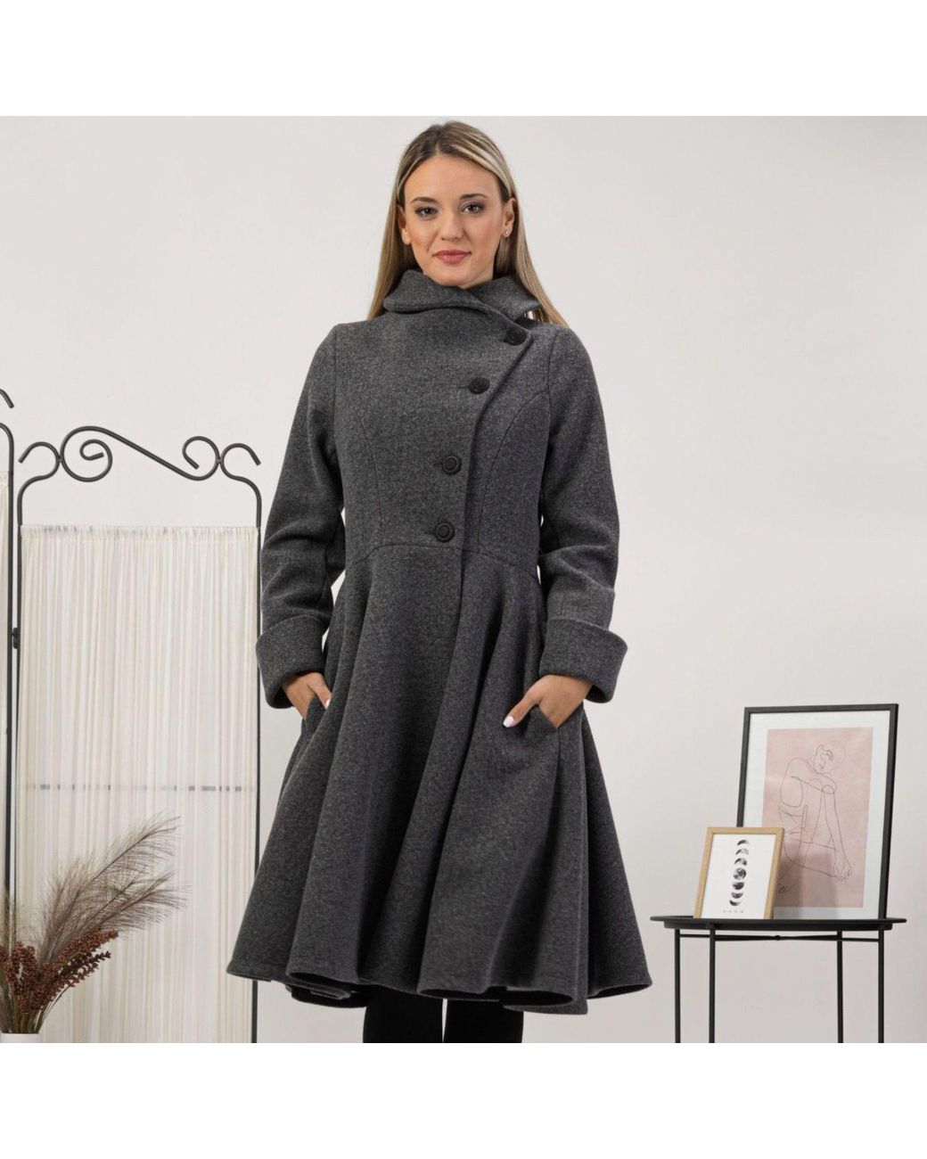 Nikka Place Black Wool Winter Princess Coat With Buttons