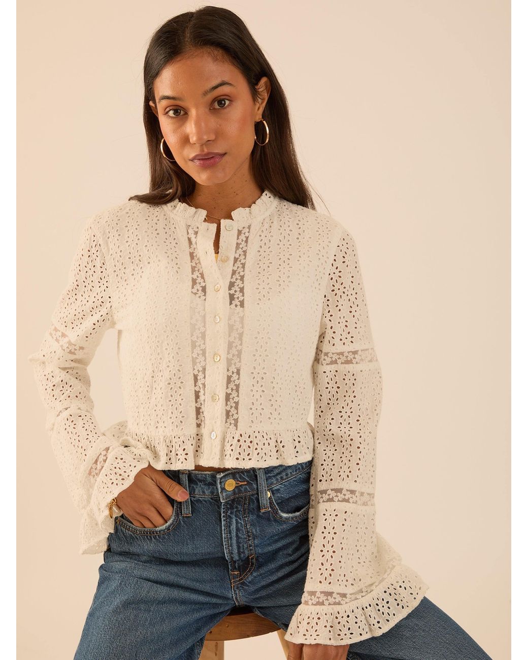 Rose & Nancy White Abi Ivory Lace Broderie Blouse