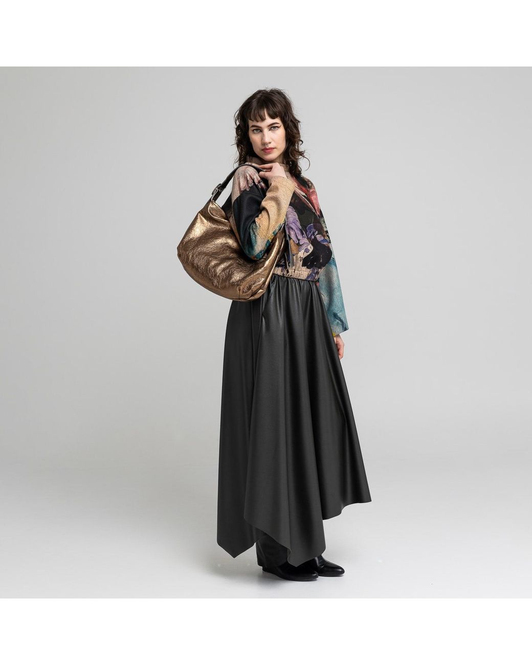 ARTISTA Black Sonny Asymmetric Flared Maxi Skirt