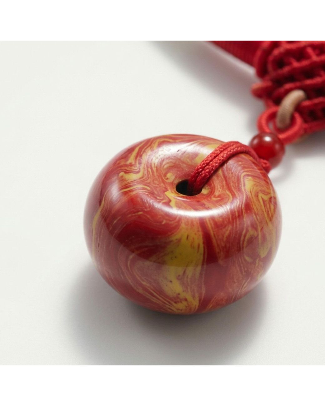 Yieon Scarlet Lacquered Sandalwood Peace Buckle Pendant Necklace