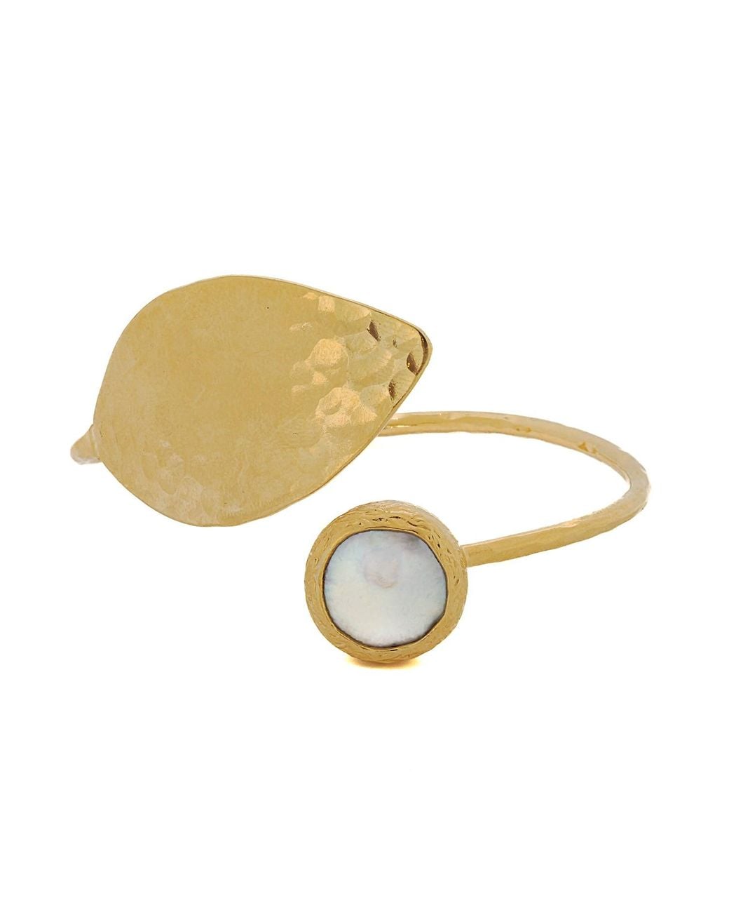 Ebru Jewelry Metallic Cleopatra Pearl Leaf Cuff Bracelet