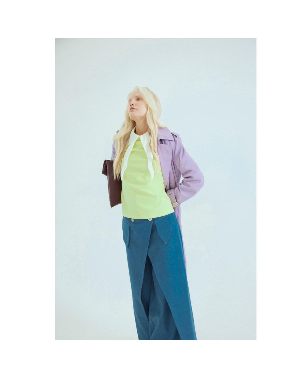 Julia Allert Blue High-Waisted Denim Wrap Trousers Skirt Effect