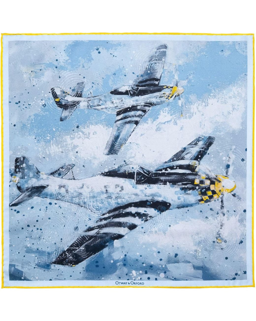 Otway & Orford Blue 'American Patrol' Fighter Aircraft Silk Pocket Square. Full-Size for men