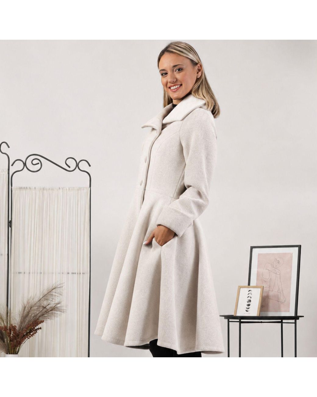 Nikka Place Natural Flared Wool Winter Coat With Buttons