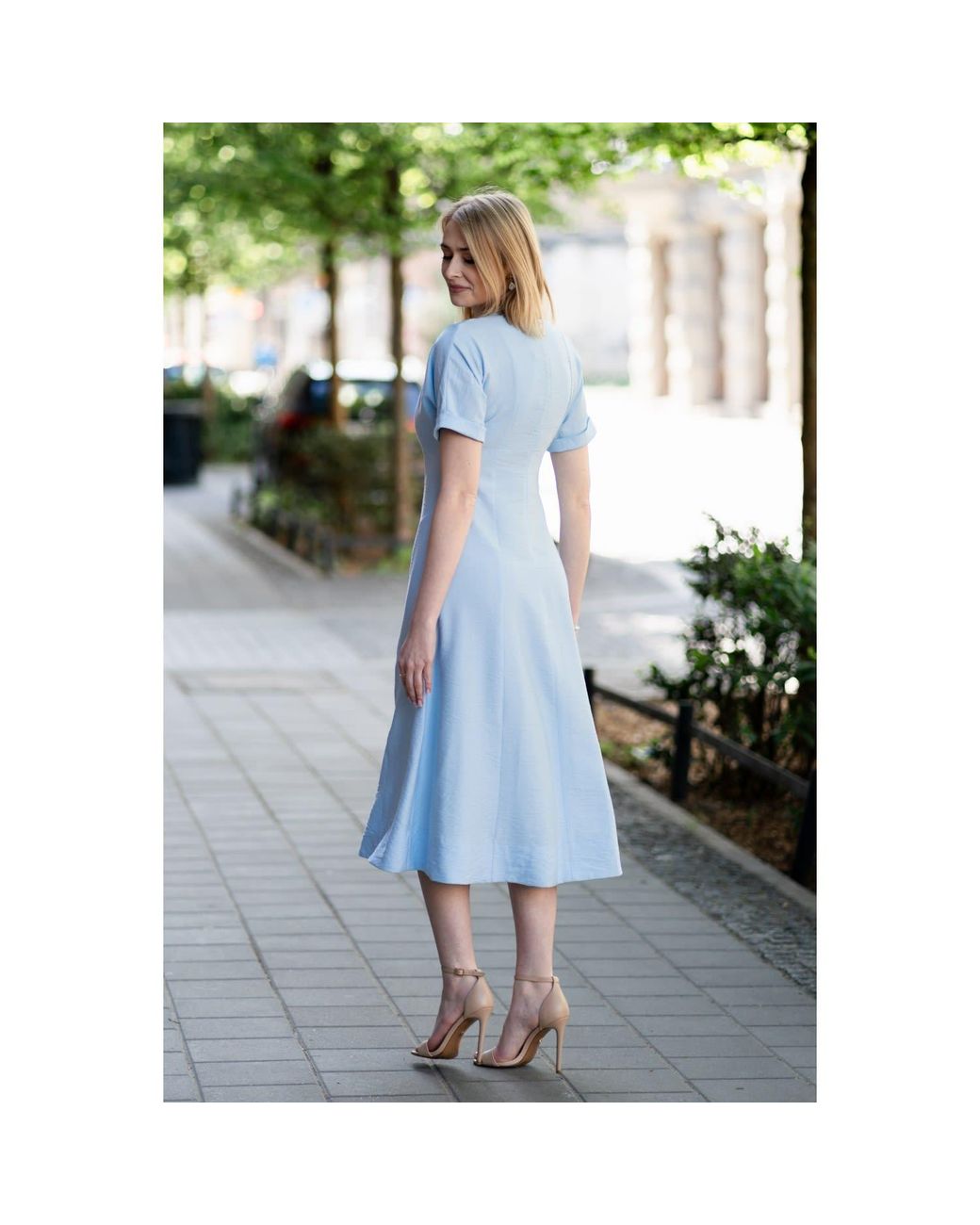 Oh!Zuza Blue Echo Viscose Midi Dress Short Sleeve With Pockets
