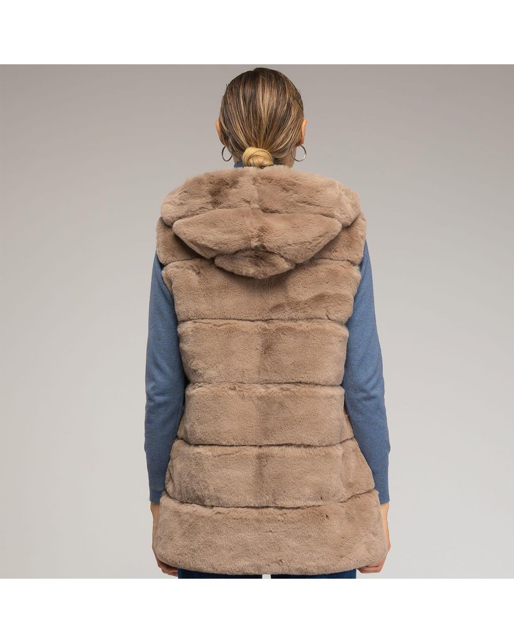 Tantra Spain Sl Brown Neutrals Fur Vest With Hood And Zipper Closure