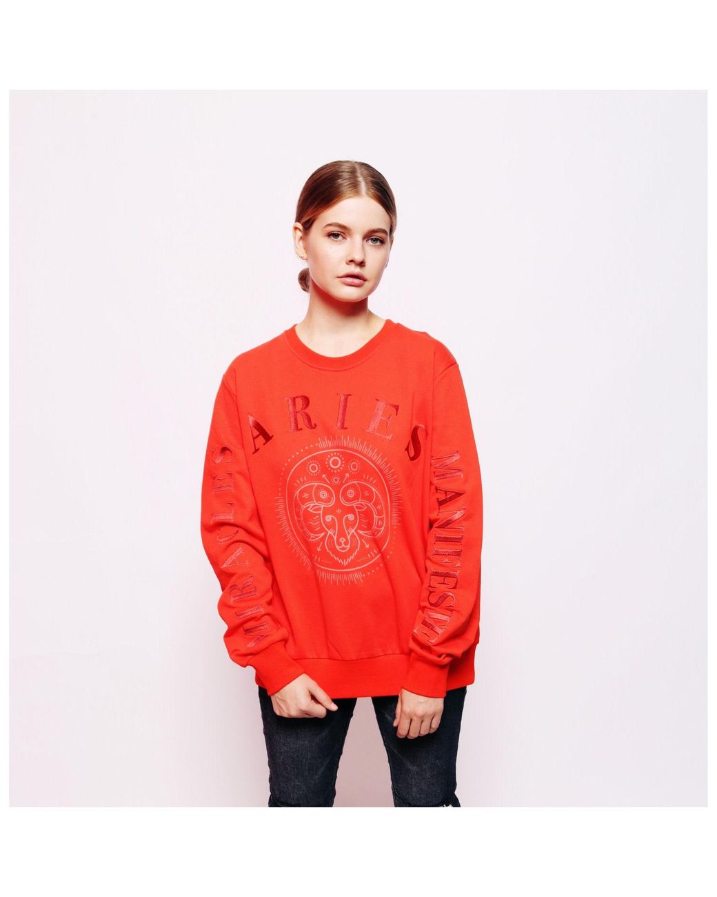 Miracles Manifester Oversized Embroidered Aries Sign Sweatshirt