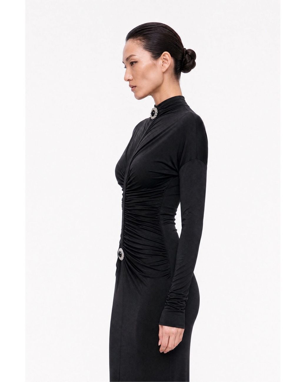 Nocturne Black Stone Detail Draped Maxi Dress