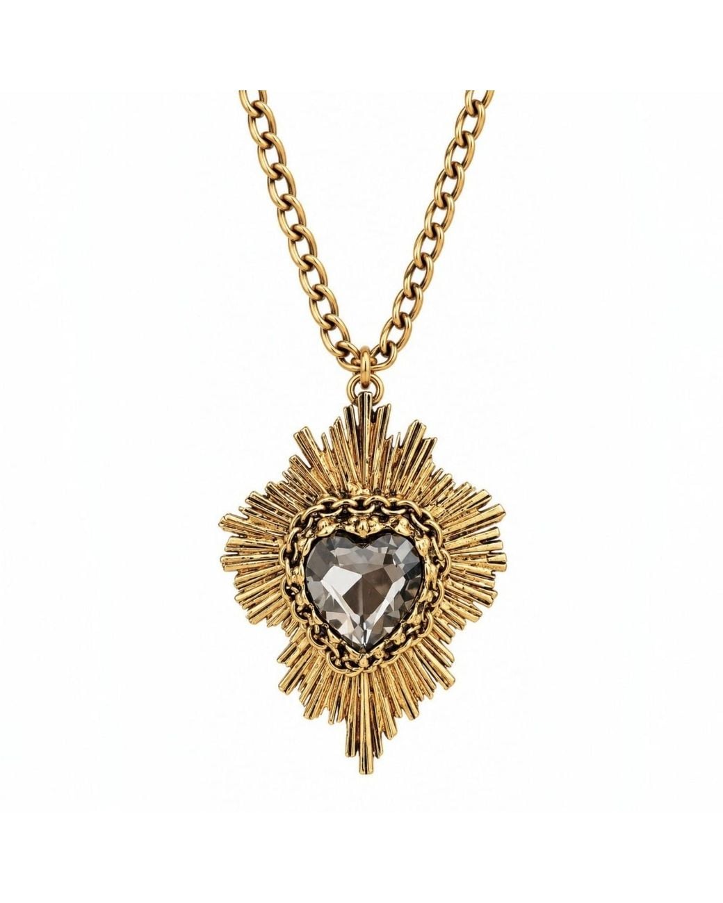 Vstyle Metallic Smoky Crystal Sacred Heart Statement Necklace