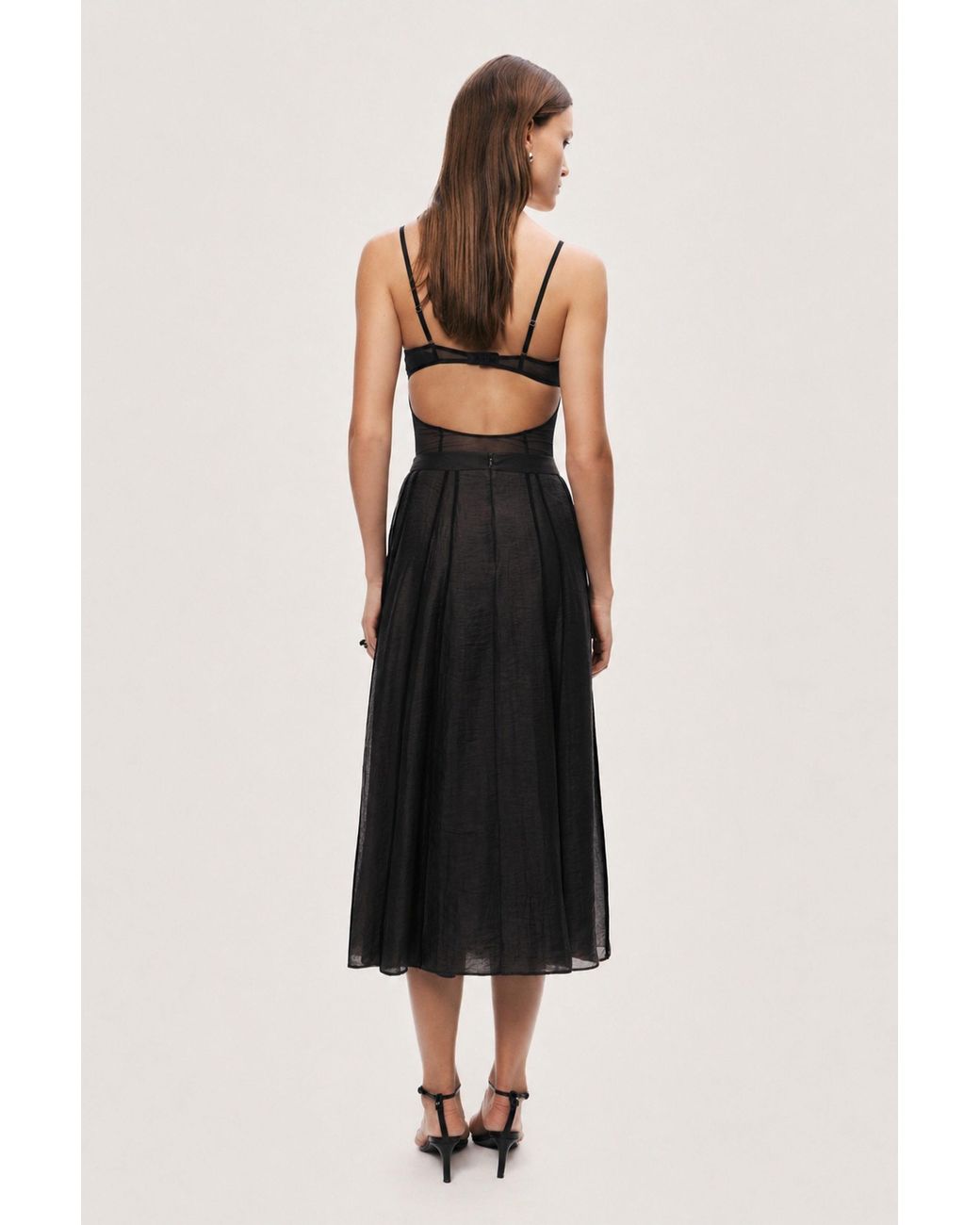 Nocturne Black Braid-Trim Pleated Midi Skirt