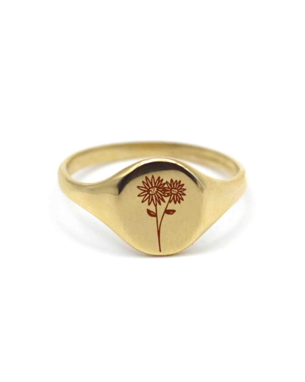 VicStoneNYC Fine Jewelry Metallic Daisy Flower Engraving Signet Ring