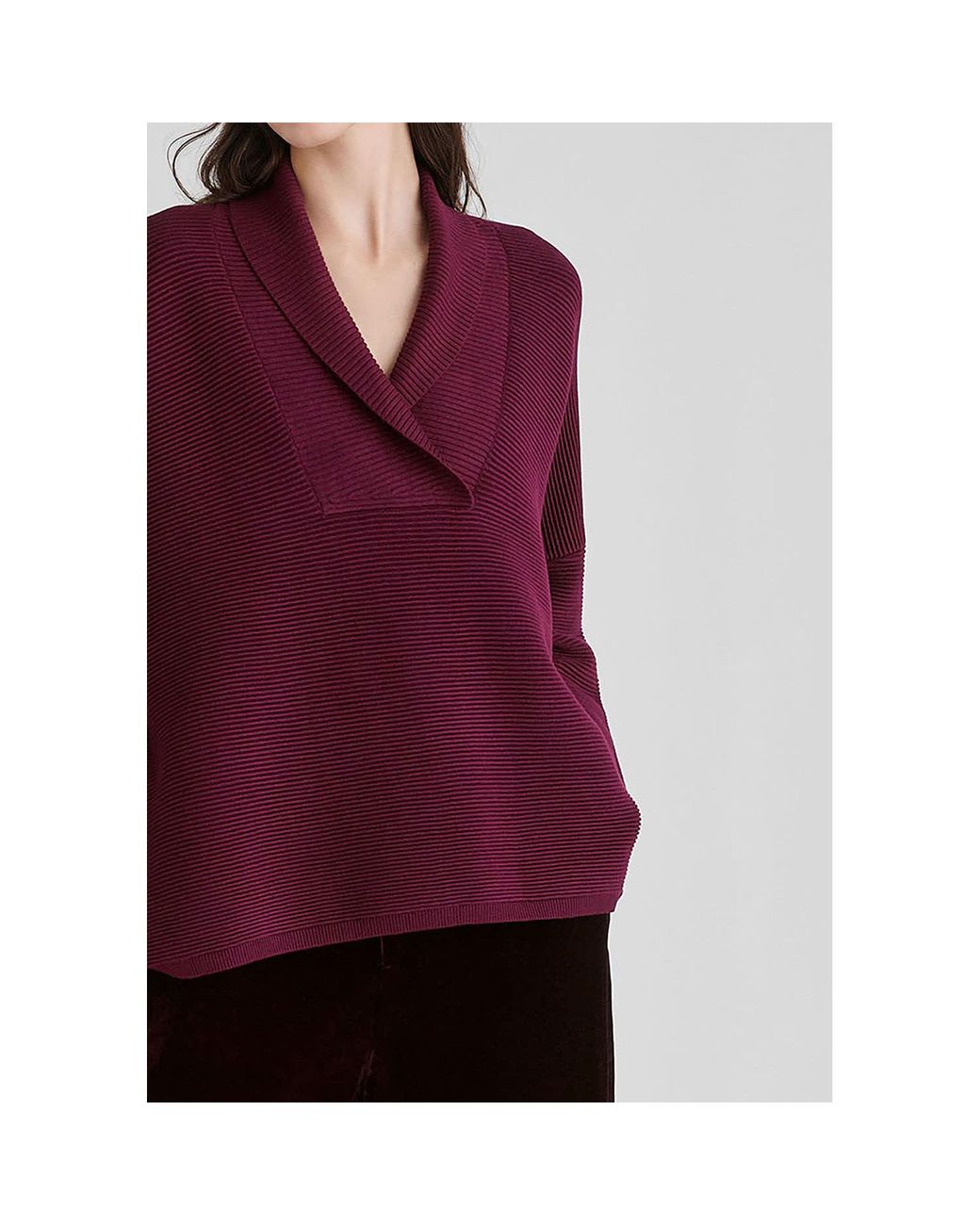 Paisie Purple Shawl Collar Ribbed Jumper