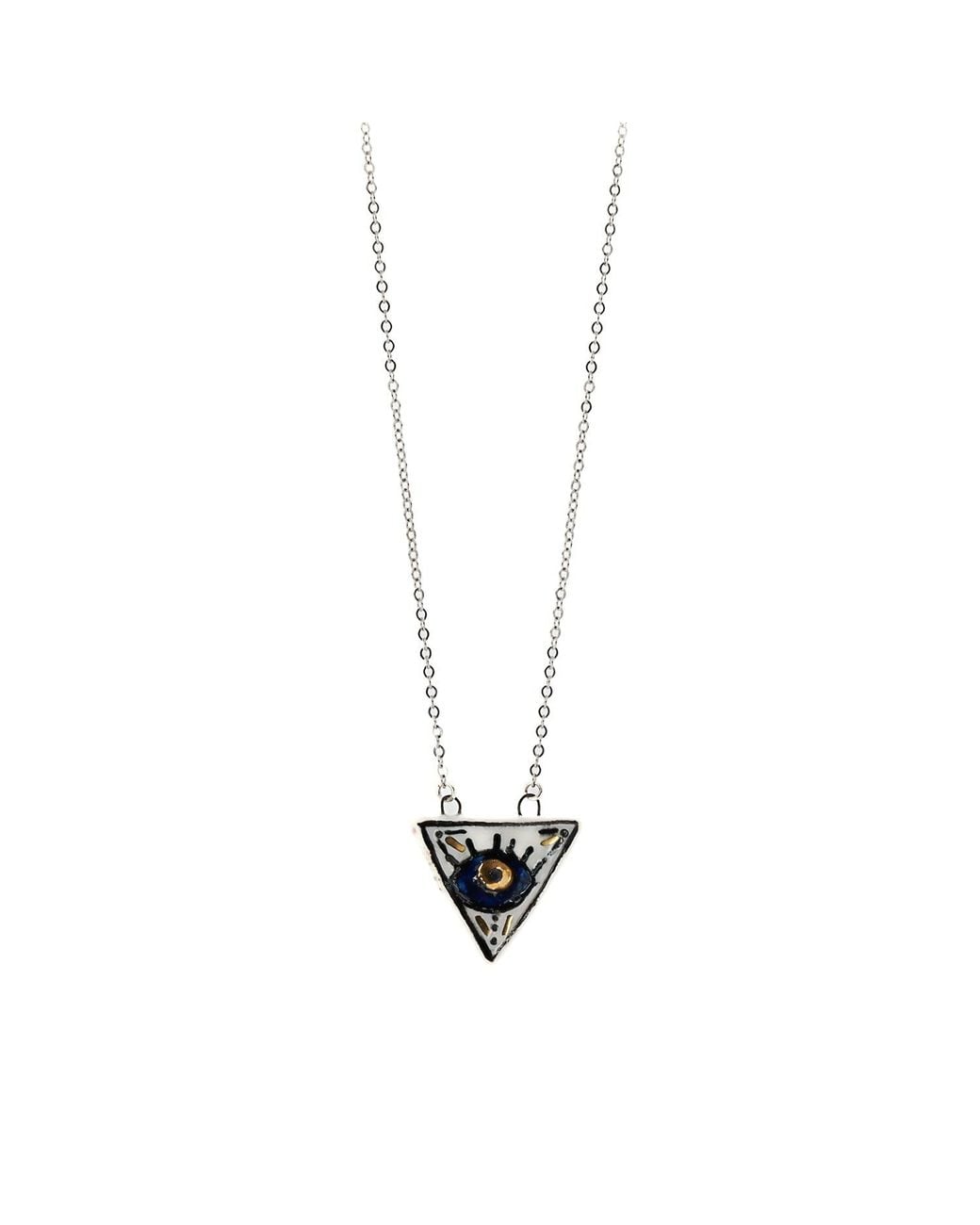 Ebru Jewelry Metallic Talisman Evil Eye Hand Painted Charm Necklace