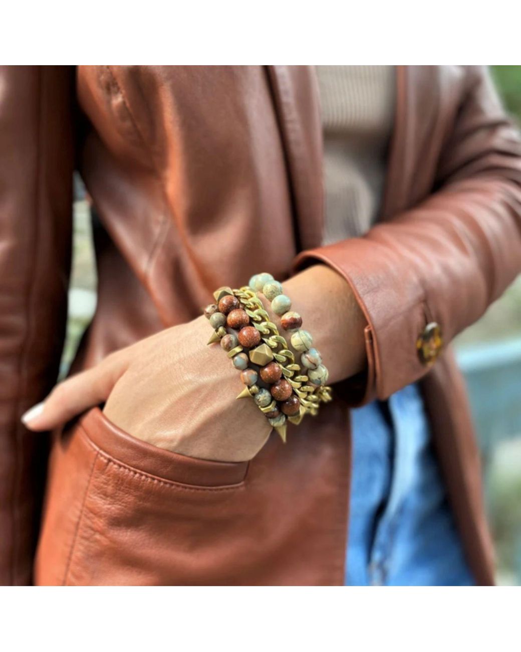 Rachel Nathan Metallic Neutrals On Point: Snakeskin Jasper Bracelet