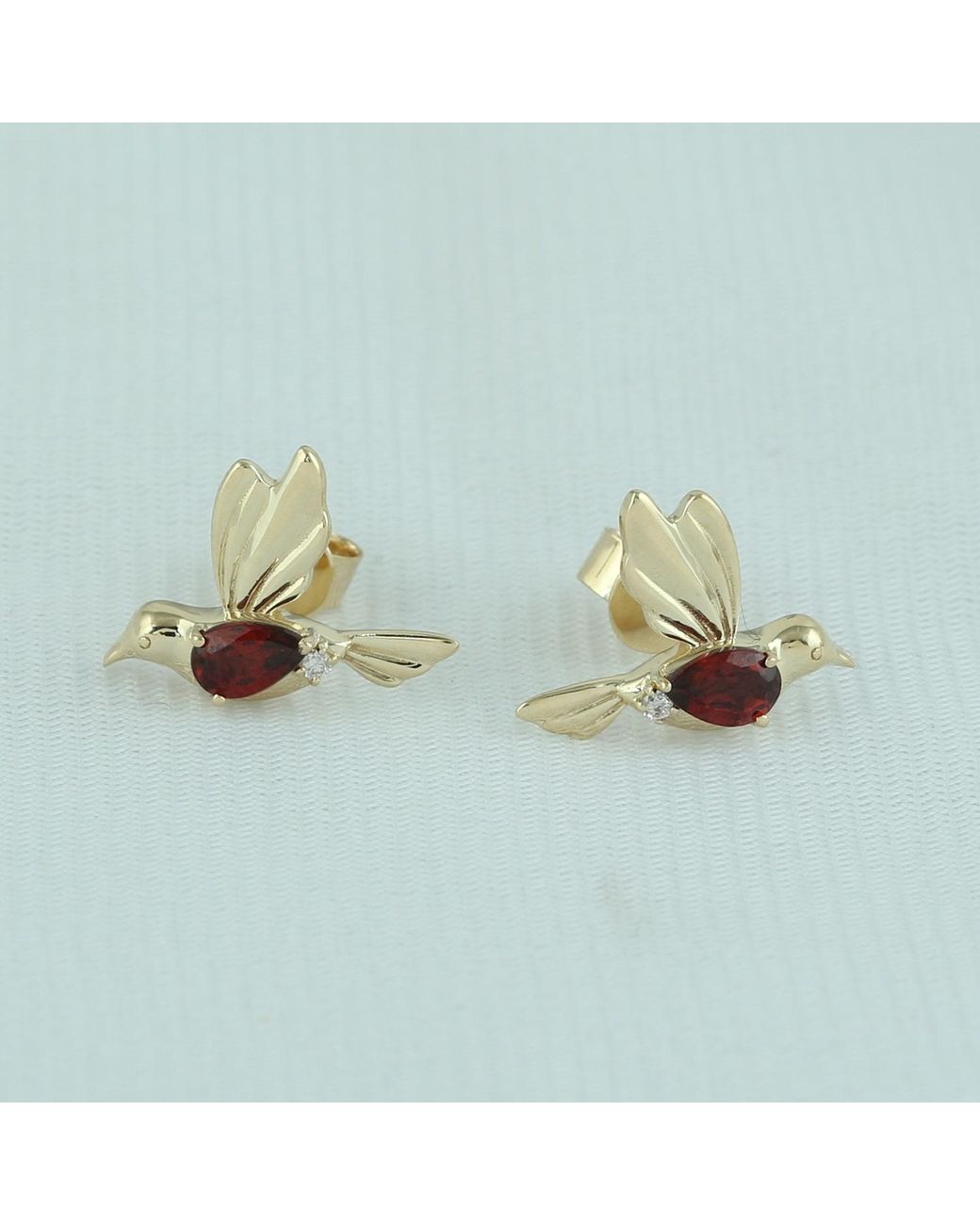 Artisan Metallic 14K Garnet & Diamond Hummingbird Stud Earrings