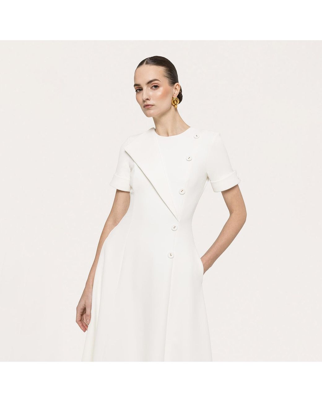 Nissa White A-Line Midi Dress