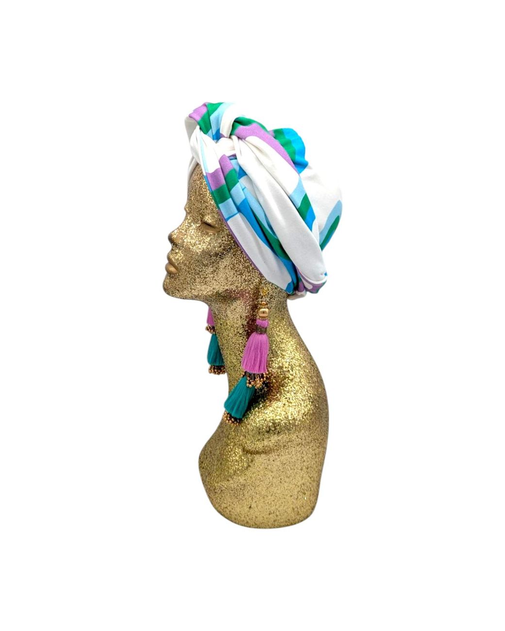 Julia Clancey Blue Azure Link Grande Organic Didi Dorado Reversible Turban