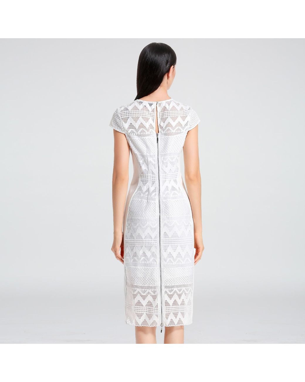 Smart and Joy White Tailor Cap Sleeves Lace Dress