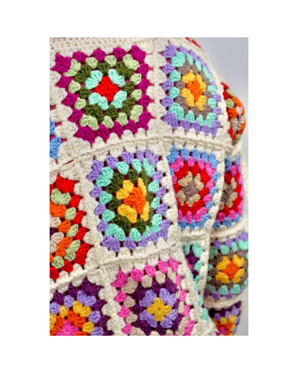Ana Chic Red Cream Granny Square Handmade Crochet Oversized Cardigan