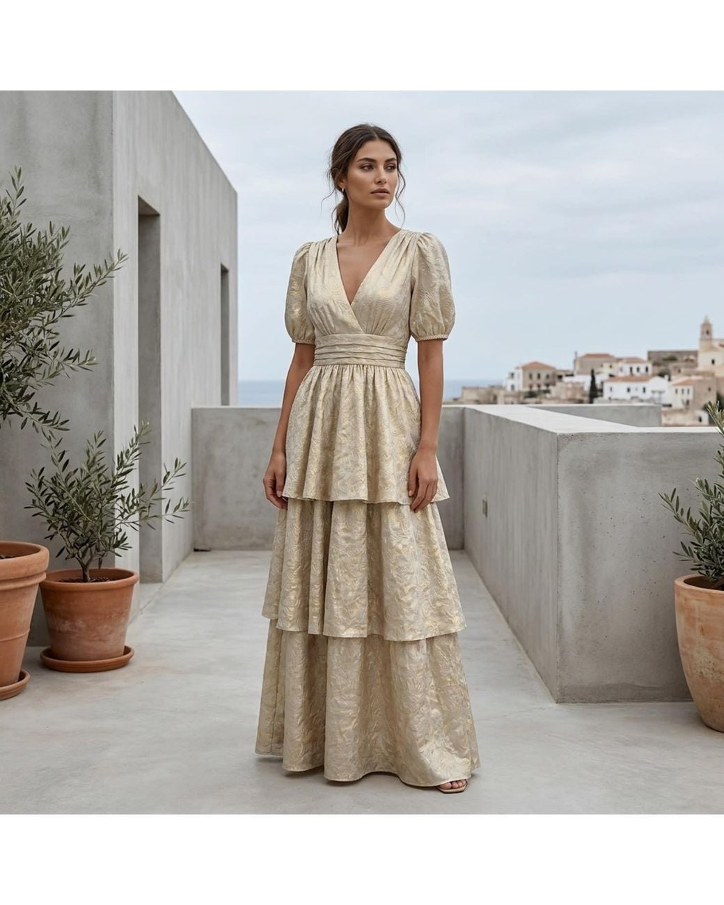 Modenaire Natural Luminous Maxi Dress Sculpted Form