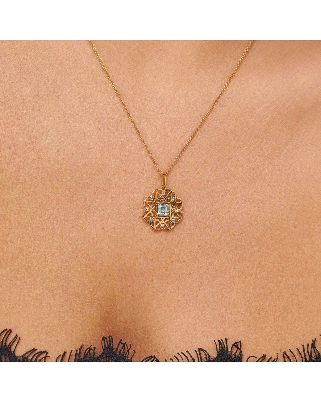 Lulu B London Metallic Topaz Gemstone Flower Necklace