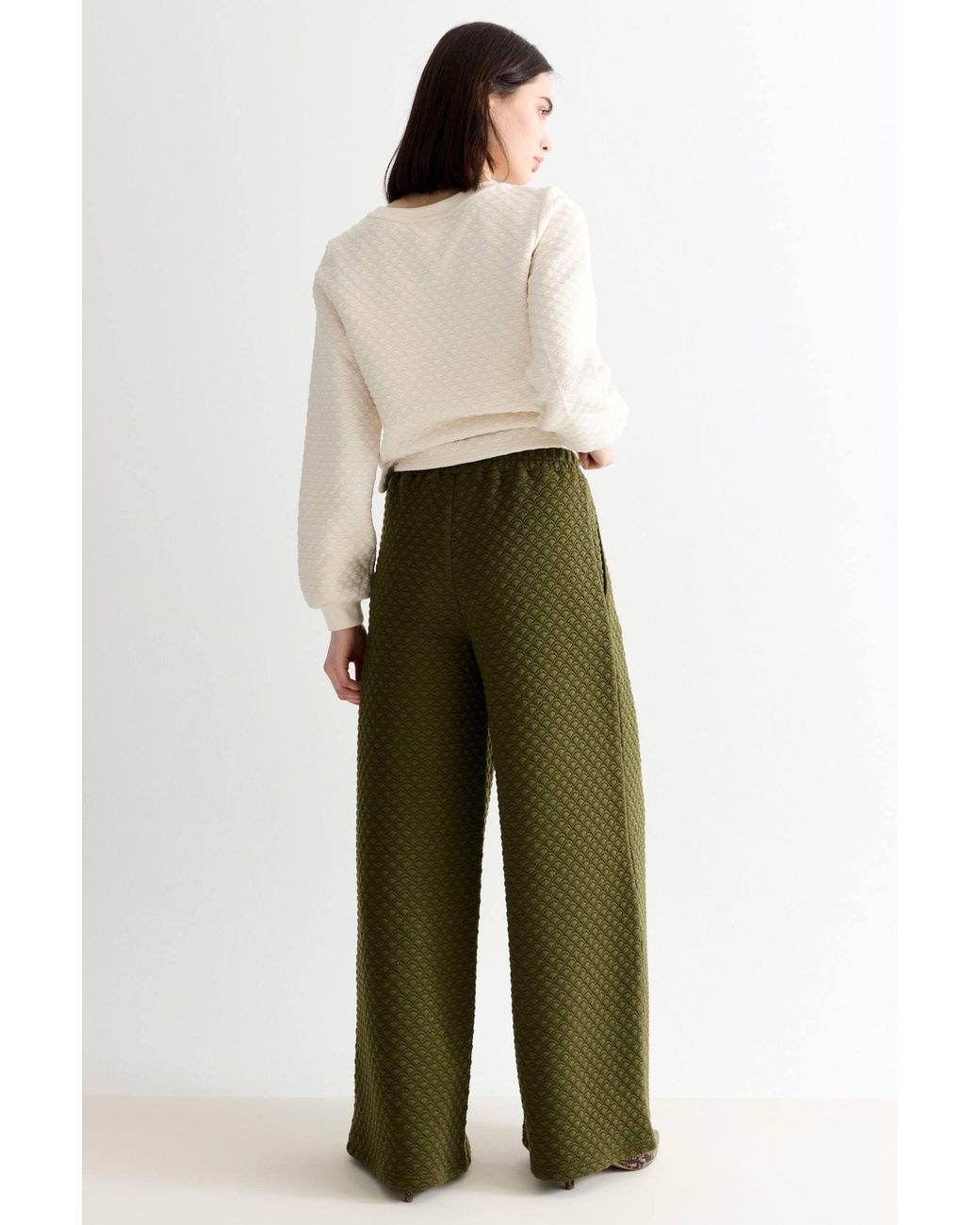 Louche Green Flory Scallop Quilt Wide Leg Trouser