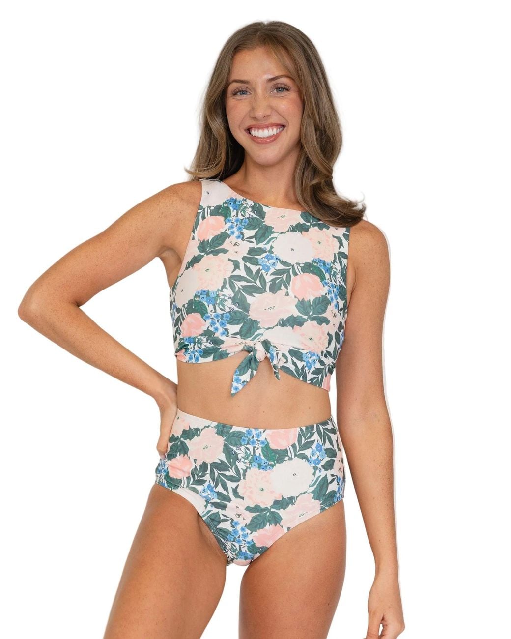 Lime Ricki Swimwear Blue Bouquet Knotted Crop Top