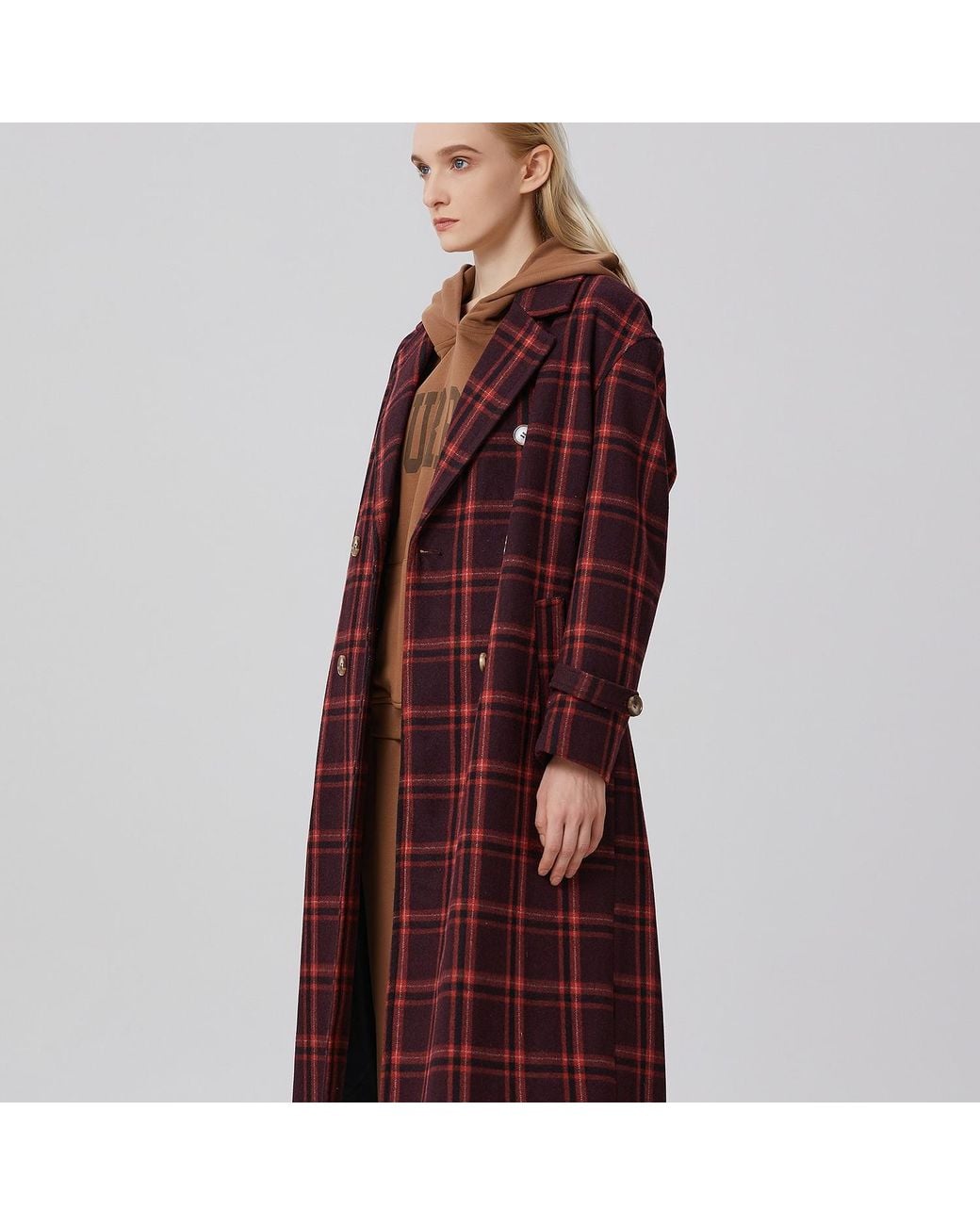 Smart and Joy Red Double Breasted Checks Coat