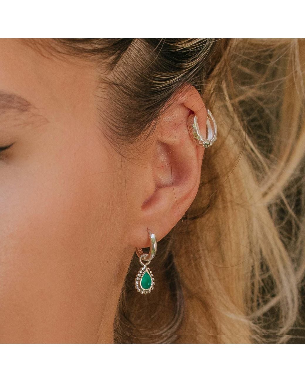 Charlotte's Web Jewellery Green May Birthstone Sterling Huggie Hoops