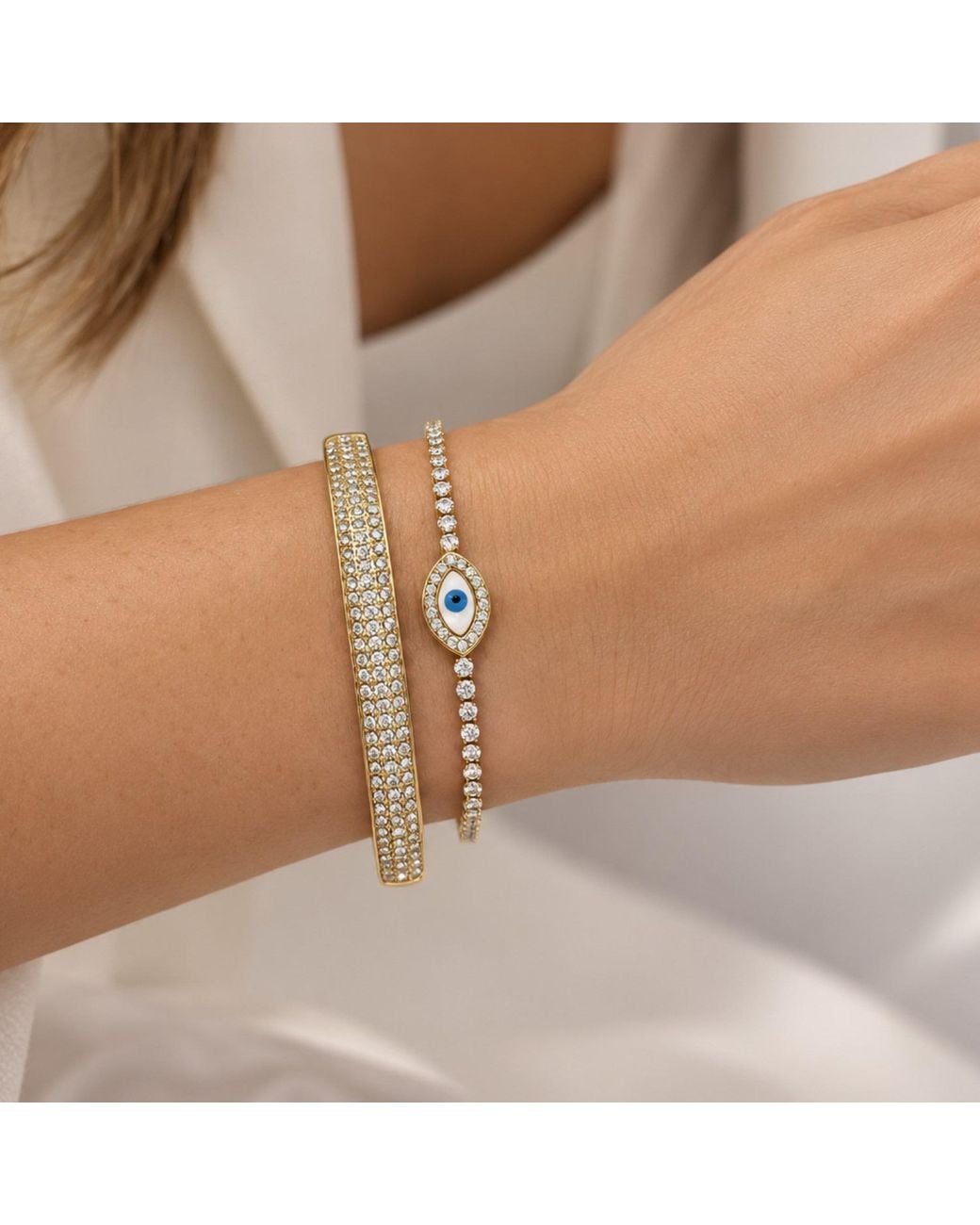 Nuvv Collection Metallic Crystal Evil Eye Tennis Bracelet