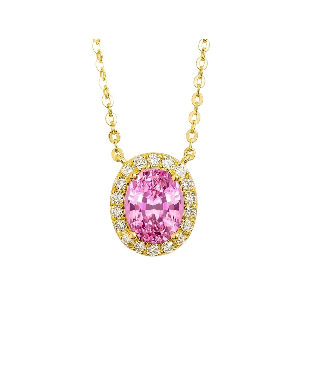 Juvetti Pink Mina Oval Sapphire & Diamond Halo Necklace