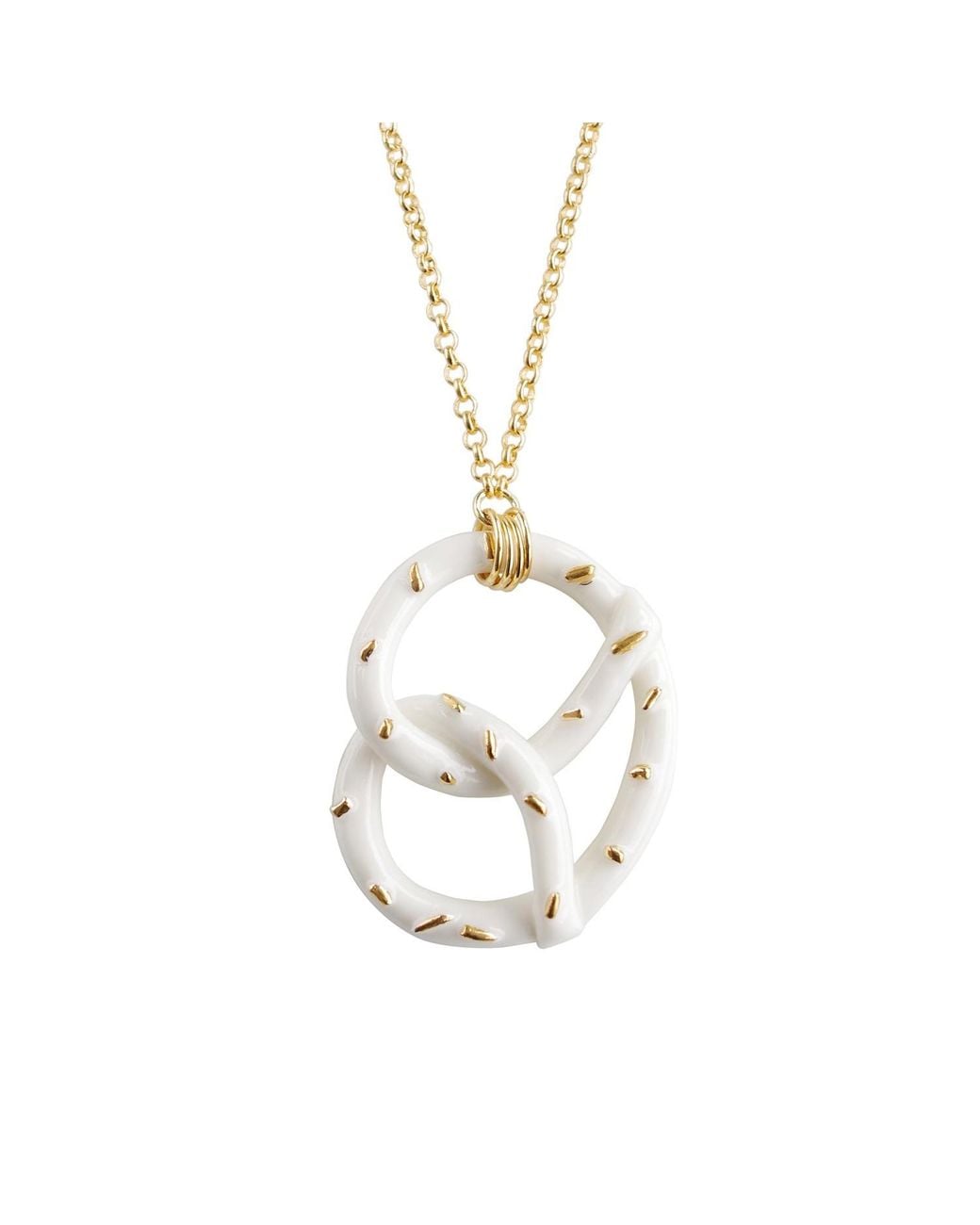 POPORCELAIN Metallic Golden Salted Porcelain Pretzel Pendant Necklace