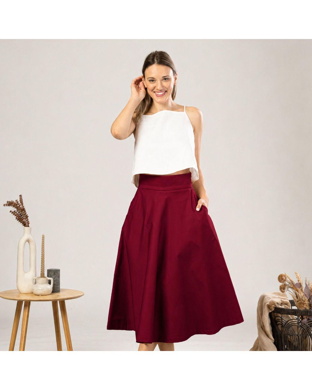 Nikka Place Midi Flared Cotton Skirt With Pockets