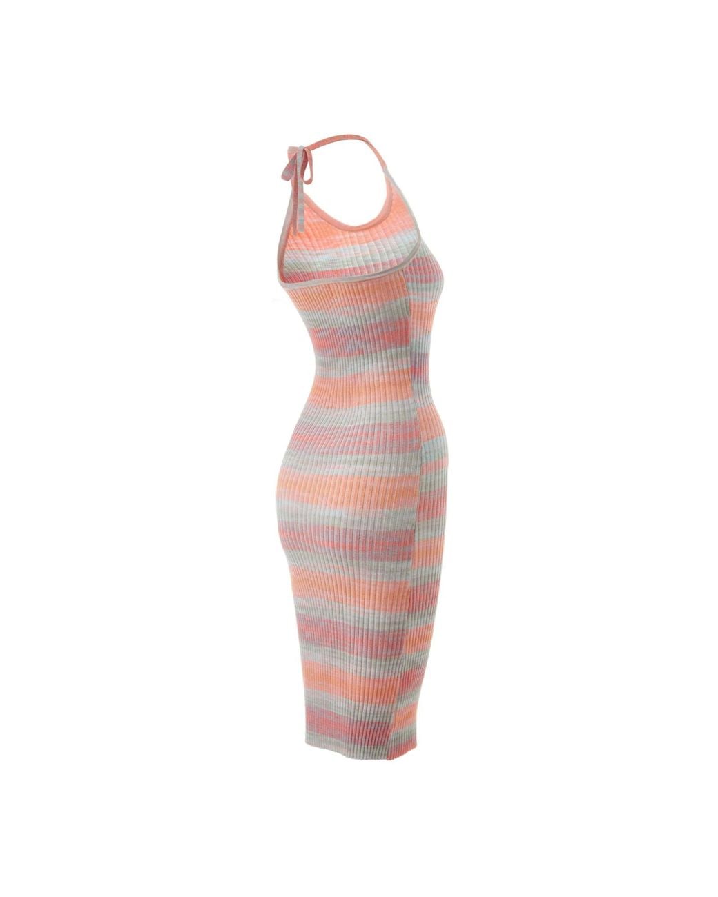Fully Fashioning Multicolor Andrea Space Dye Yarn Knit Halter Midi Dress