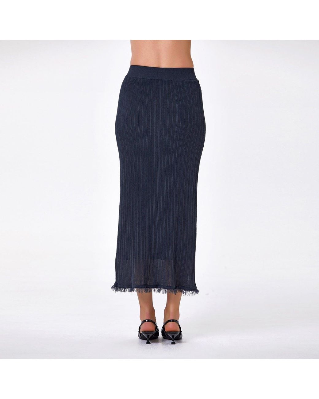 Smart and Joy Blue Long Ribbed Knit Skirt