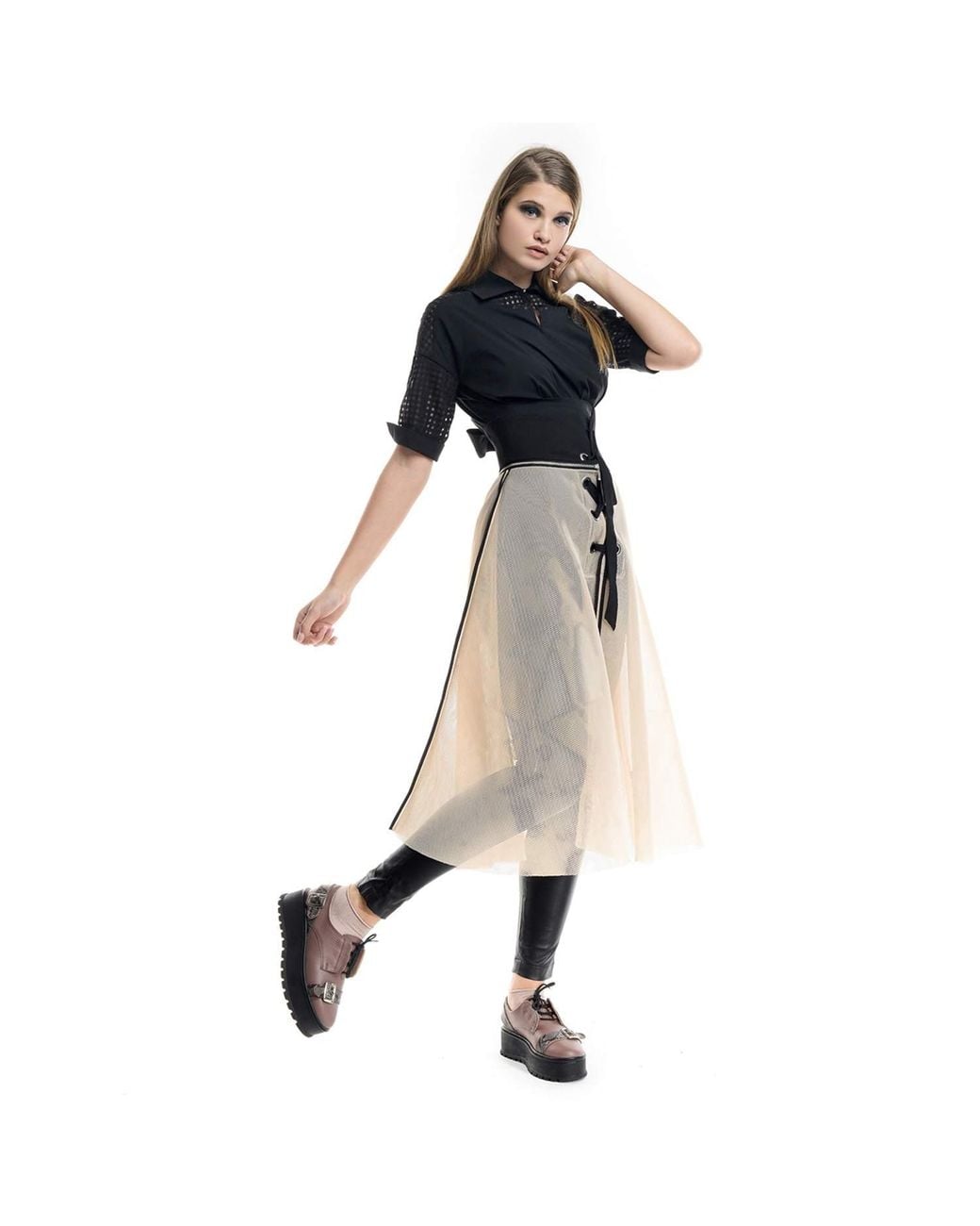 Larisa Dragna Black Trio Cotton Shirt With Voile Insert