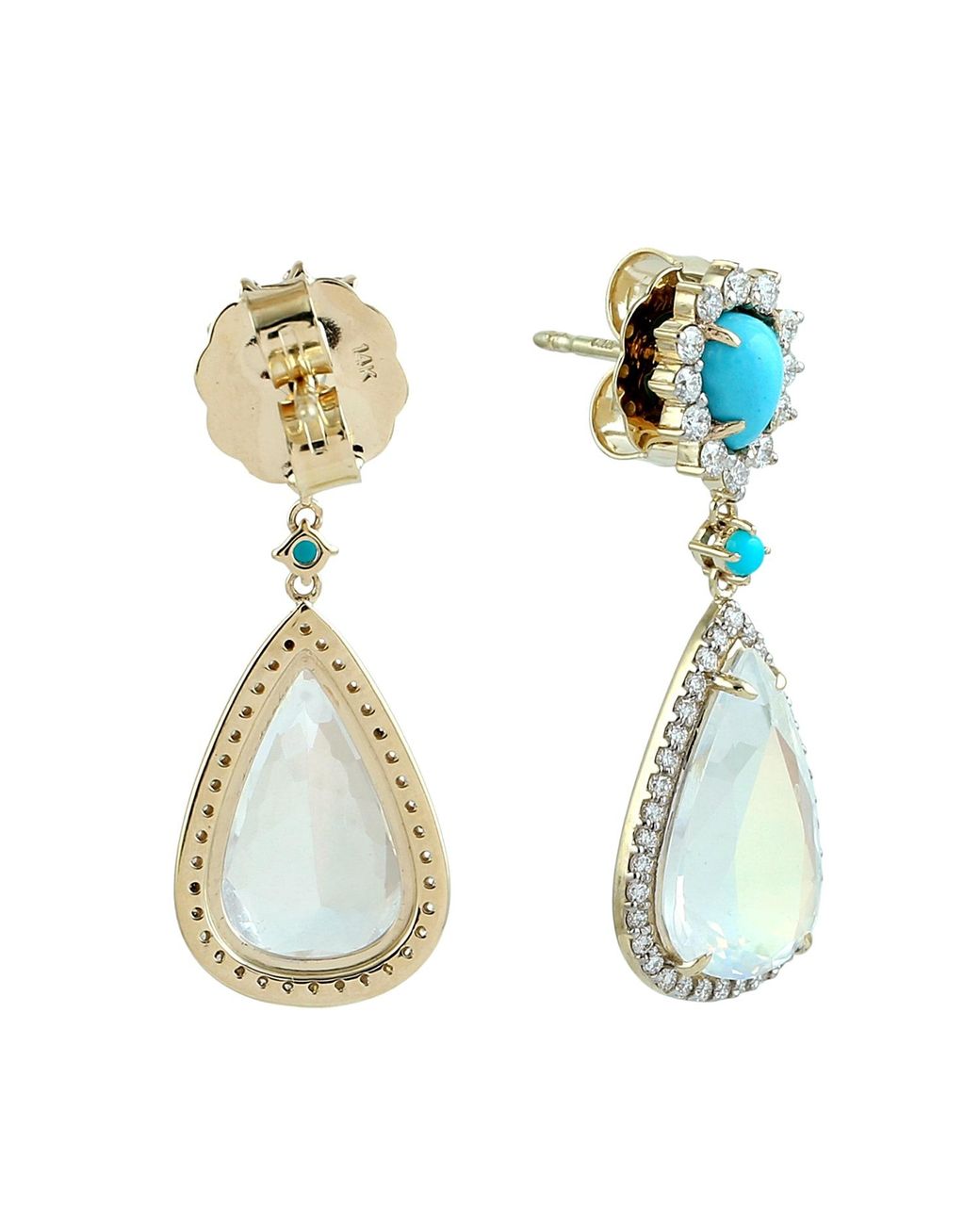 Artisan Blue Moonstone, & Diamond Drop Earrings