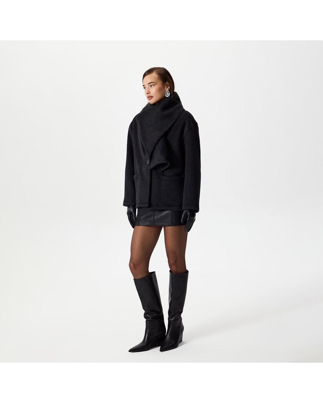 Thisisu Collection Black Athena Scarf Detail Wool Coat – Dark