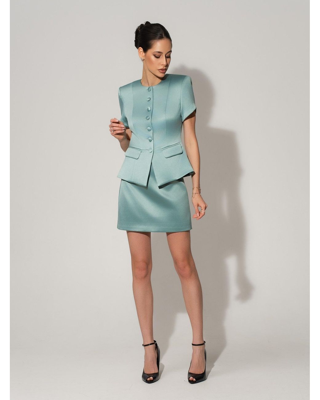 Tia Dorraine Green Satin Mini Skirt