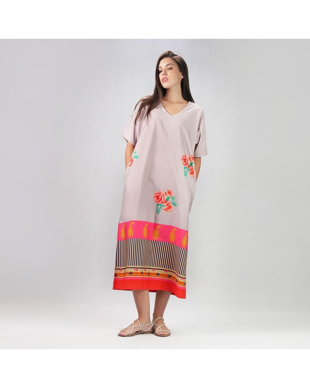 DHARA SHETH DUBAI Pink The Floral Archive Rose Print Long Cotton Kaftan Dress